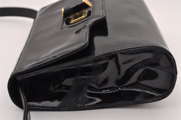 Authentic Vintage GUCCI Shoulder Cross Body Bag Purse Enamel Leather Black 2537I