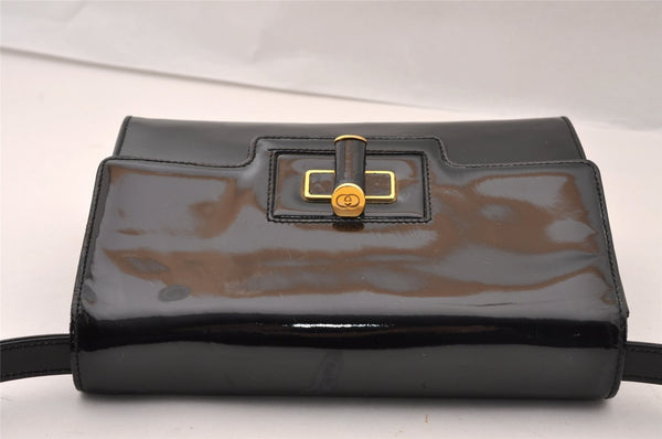 Authentic Vintage GUCCI Shoulder Cross Body Bag Purse Enamel Leather Black 2537I