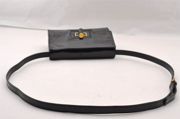 Authentic Vintage GUCCI Shoulder Cross Body Bag Purse Enamel Leather Black 2537I