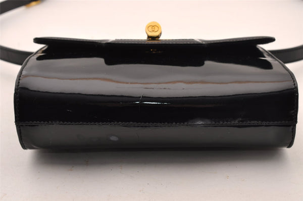 Authentic Vintage GUCCI Shoulder Cross Body Bag Purse Enamel Leather Black 2537I