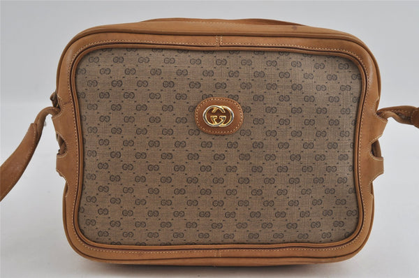 Authentic GUCCI Web Sherry Line Micro GG Shoulder Bag PVC Leather Brown 2538I
