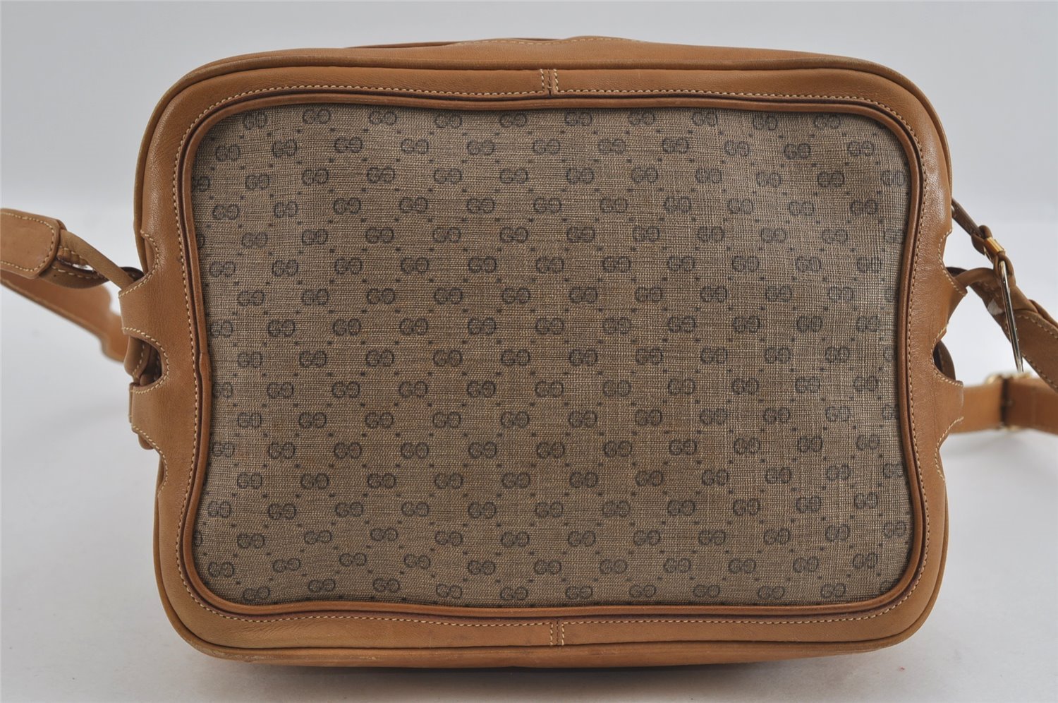 Authentic GUCCI Web Sherry Line Micro GG Shoulder Bag PVC Leather Brown 2538I