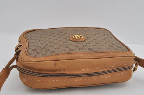 Authentic GUCCI Web Sherry Line Micro GG Shoulder Bag PVC Leather Brown 2538I
