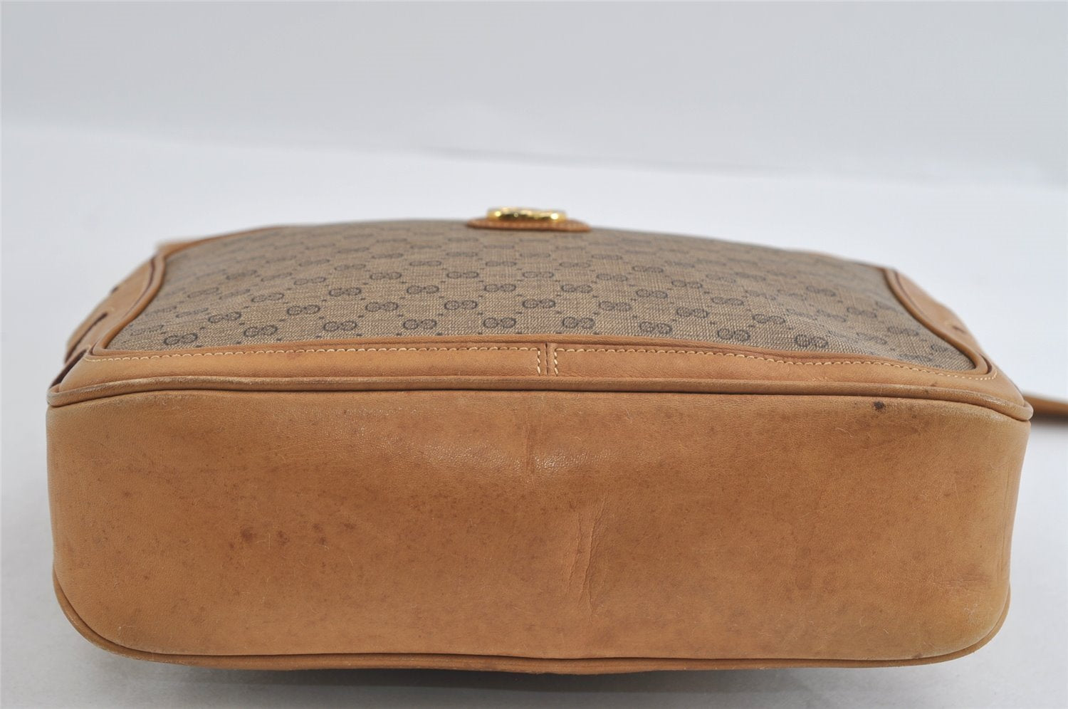 Authentic GUCCI Web Sherry Line Micro GG Shoulder Bag PVC Leather Brown 2538I