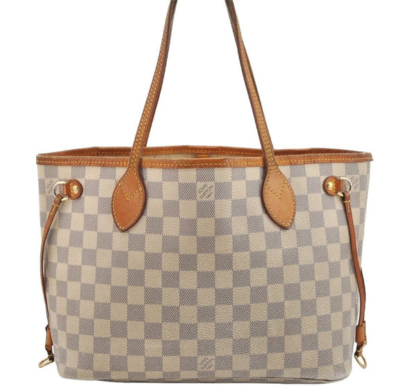 Authentic Louis Vuitton Damier Azur Neverfull PM Tote Bag N51110 LV 2542I