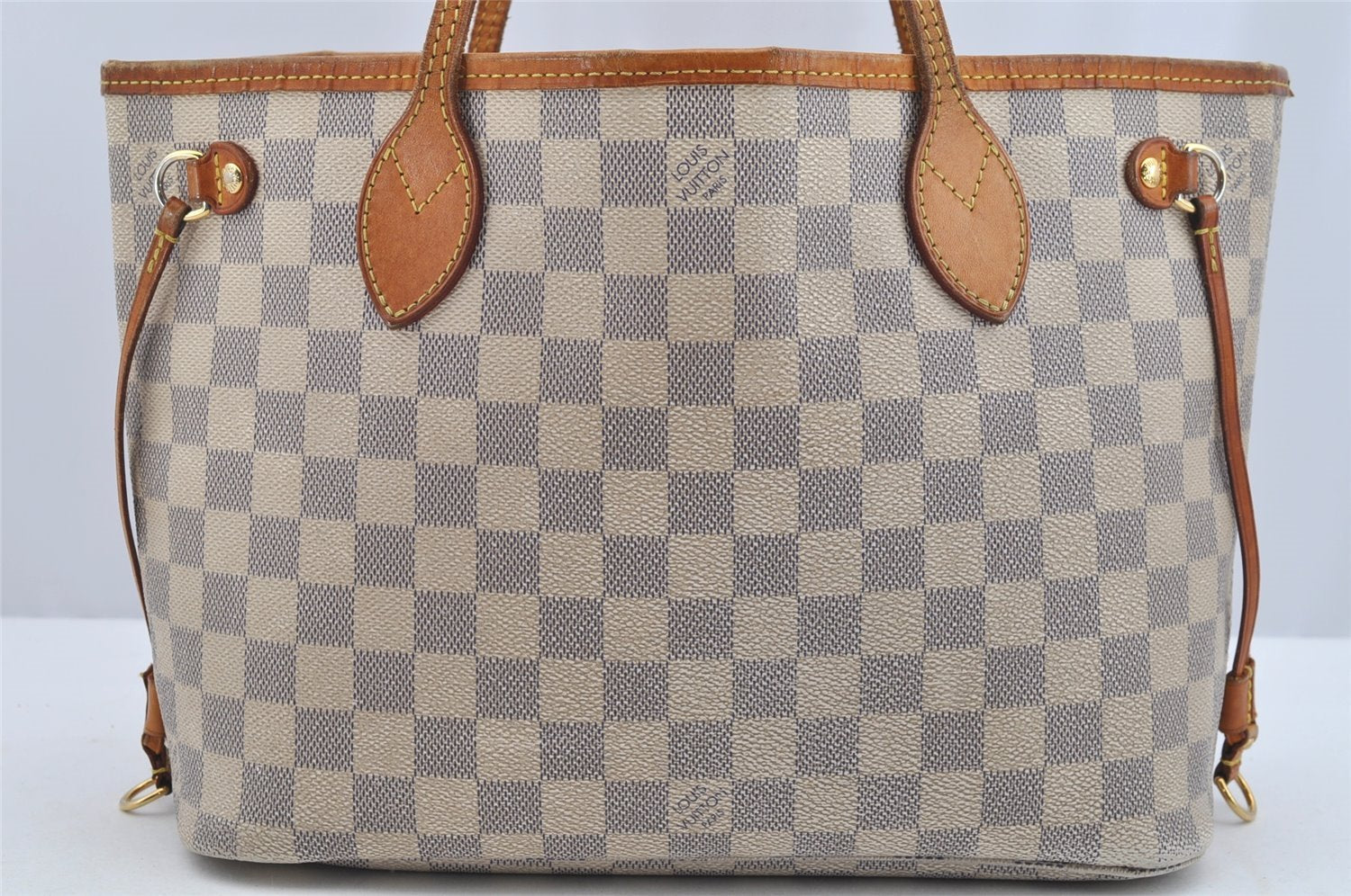 Authentic Louis Vuitton Damier Azur Neverfull PM Tote Bag N51110 LV 2542I