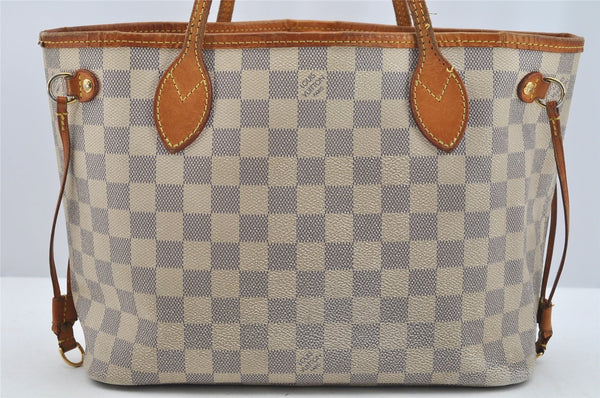 Authentic Louis Vuitton Damier Azur Neverfull PM Tote Bag N51110 LV 2542I