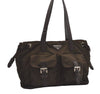 Authentic PRADA Nylon Tessuto Leather Shoulder Tote Bag Purse Khaki Brown 2546I