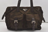 Authentic PRADA Nylon Tessuto Leather Shoulder Tote Bag Purse Khaki Brown 2546I