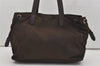 Authentic PRADA Nylon Tessuto Leather Shoulder Tote Bag Purse Khaki Brown 2546I