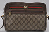 Authentic GUCCI Web Sherry Line Shoulder Cross Bag GG PVC Leather Brown 2549I