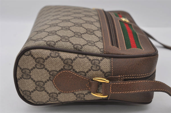 Authentic GUCCI Web Sherry Line Shoulder Cross Bag GG PVC Leather Brown 2549I