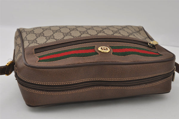 Authentic GUCCI Web Sherry Line Shoulder Cross Bag GG PVC Leather Brown 2549I