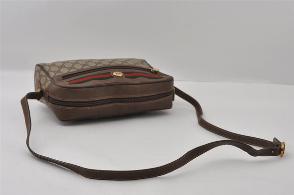 Authentic GUCCI Web Sherry Line Shoulder Cross Bag GG PVC Leather Brown 2549I