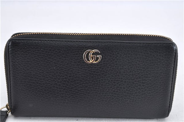 Authentic GUCCI Petite Mormont Zip Long Wallet Purse Leather 456117 Black 2552F