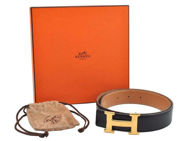 Authentic HERMES Constance Leather Belt Size 70cm 27.6" Black Brown Box 2556I