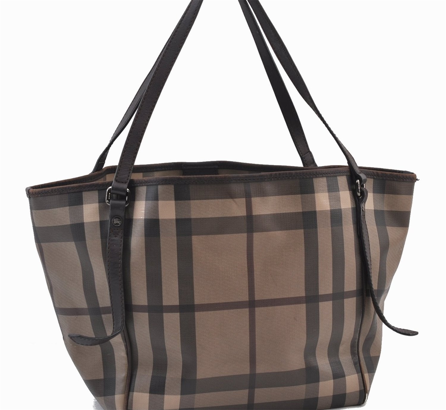 Authentic BURBERRY Vintage Check Shoulder Tote Bag PVC Leather Brown 2557F