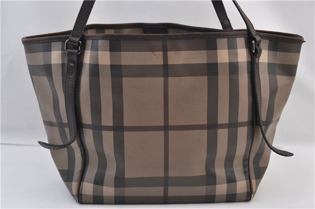 Authentic BURBERRY Vintage Check Shoulder Tote Bag PVC Leather Brown 2557F