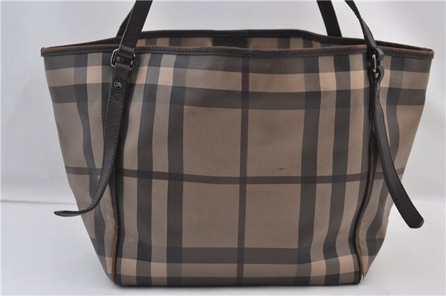 Authentic BURBERRY Vintage Check Shoulder Tote Bag PVC Leather Brown 2557F