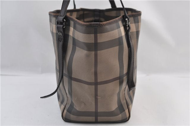 Authentic BURBERRY Vintage Check Shoulder Tote Bag PVC Leather Brown 2557F