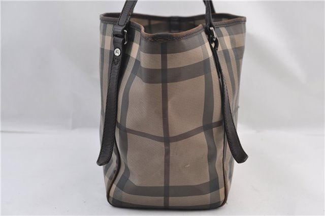 Authentic BURBERRY Vintage Check Shoulder Tote Bag PVC Leather Brown 2557F