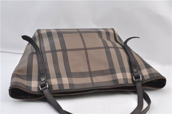 Authentic BURBERRY Vintage Check Shoulder Tote Bag PVC Leather Brown 2557F