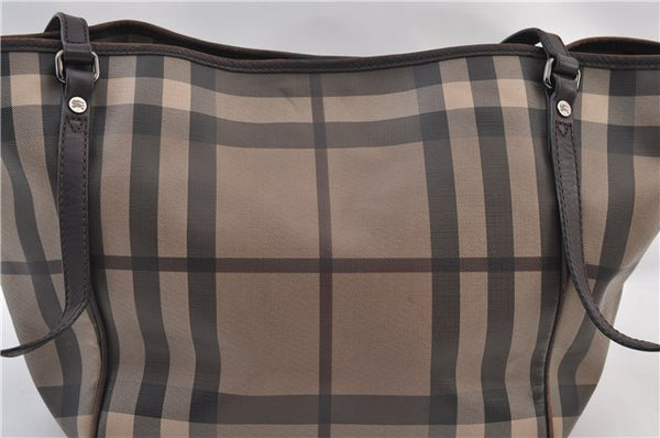 Authentic BURBERRY Vintage Check Shoulder Tote Bag PVC Leather Brown 2557F