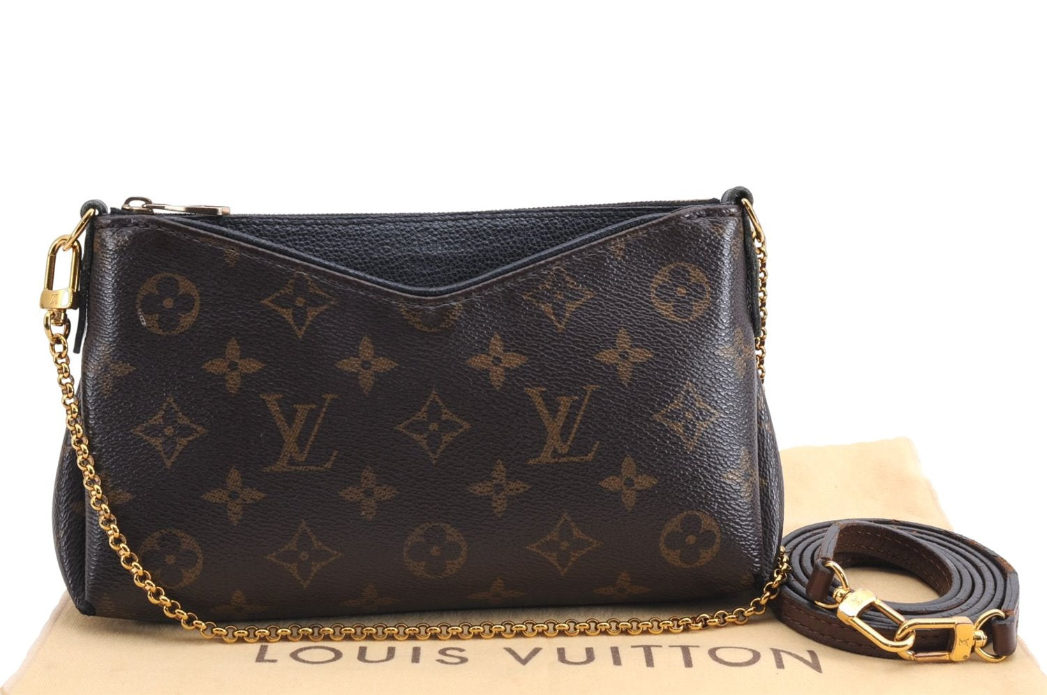Auth Louis Vuitton Monogram Pallas Clutch Shoulder Hand Bag M44058 Black 2558E