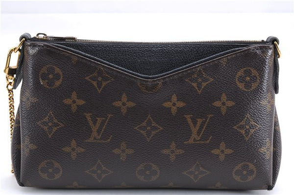 Auth Louis Vuitton Monogram Pallas Clutch Shoulder Hand Bag M44058 Black 2558E