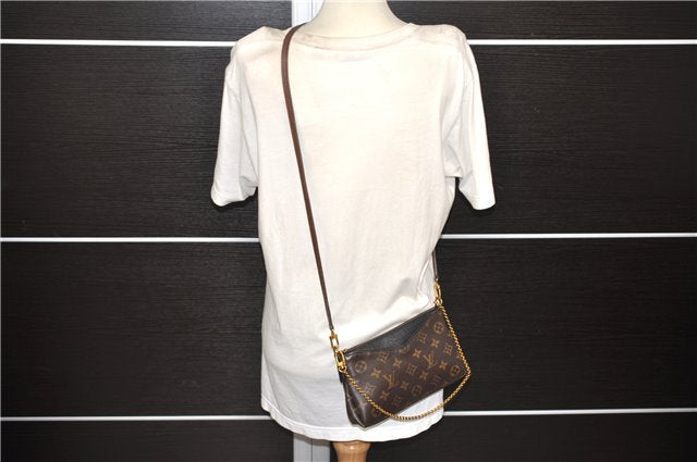 Auth Louis Vuitton Monogram Pallas Clutch Shoulder Hand Bag M44058 Black 2558E