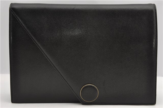 Authentic YVES SAINT LAURENT Clutch Hand Bag Purse Leather Black 2563F