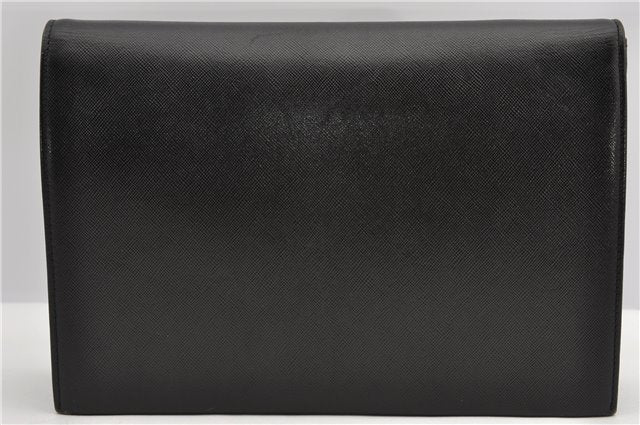 Authentic YVES SAINT LAURENT Clutch Hand Bag Purse Leather Black 2563F