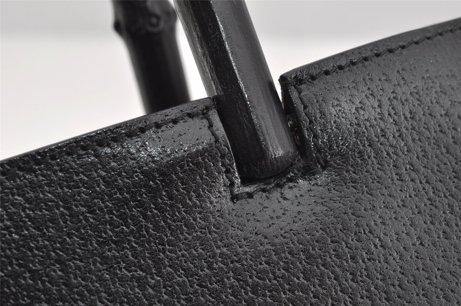 Authentic GUCCI Bamboo Vintage Hand Bag Purse Leather 0021061 Black 2568I