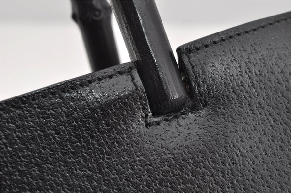 Authentic GUCCI Bamboo Vintage Hand Bag Purse Leather 0021061 Black 2568I