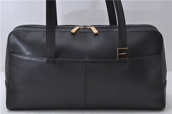 Authentic Burberrys Vintage Leather Shoulder Tote Bag Black 2571D