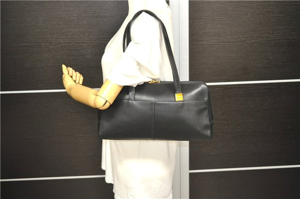 Authentic Burberrys Vintage Leather Shoulder Tote Bag Black 2571D