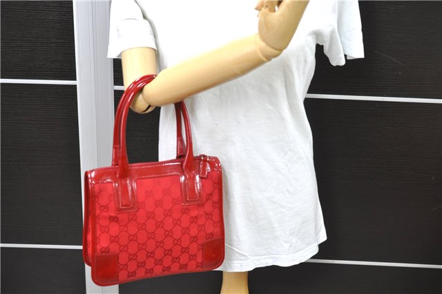 Authentic GUCCI Shoulder Hand Bag Purse GG Canvas Enamel 0000856 Red 2573D