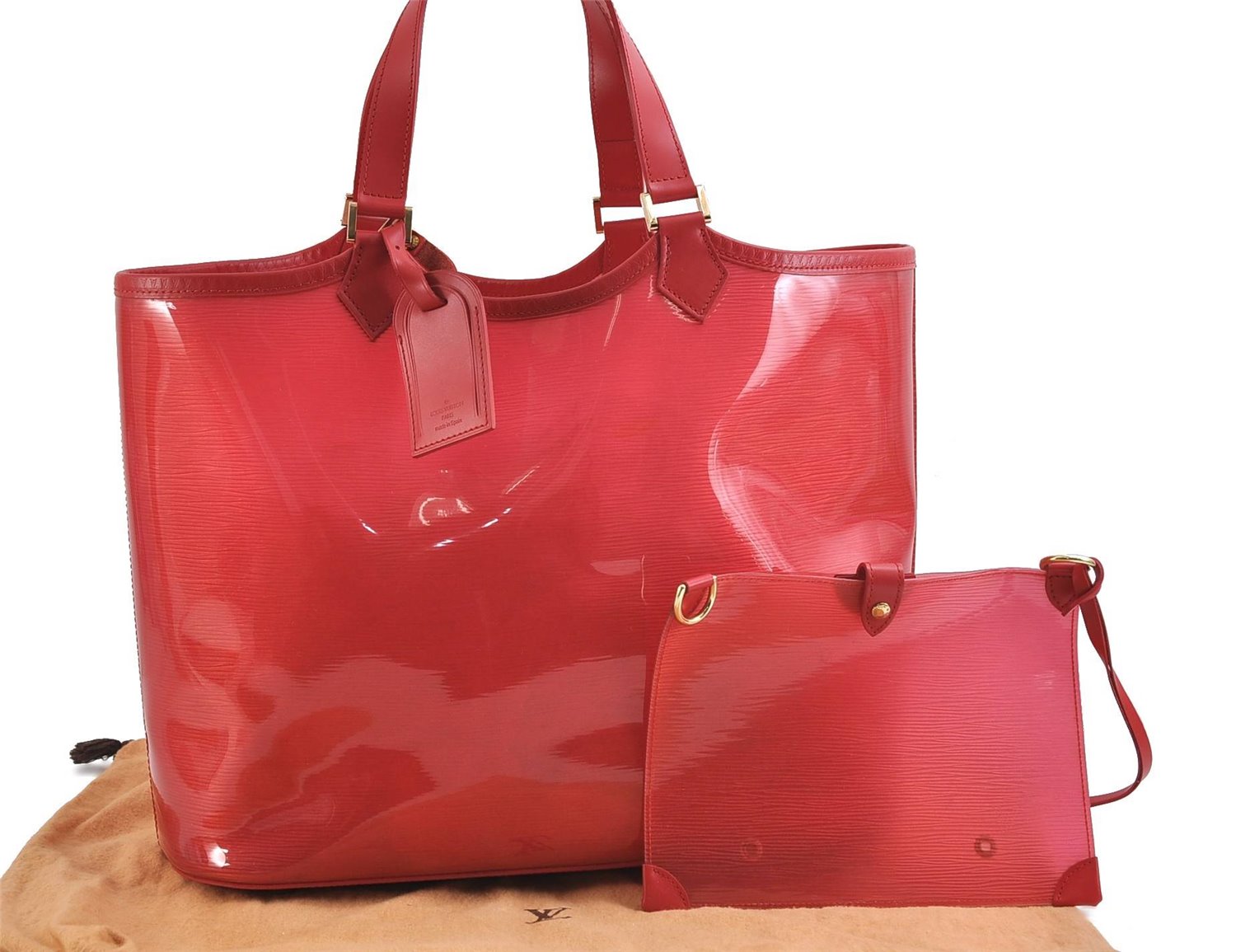 Authentic Louis Vuitton Epi Plage Lagoon Bay Tote Bag Clear Red M92150 LV 2574D
