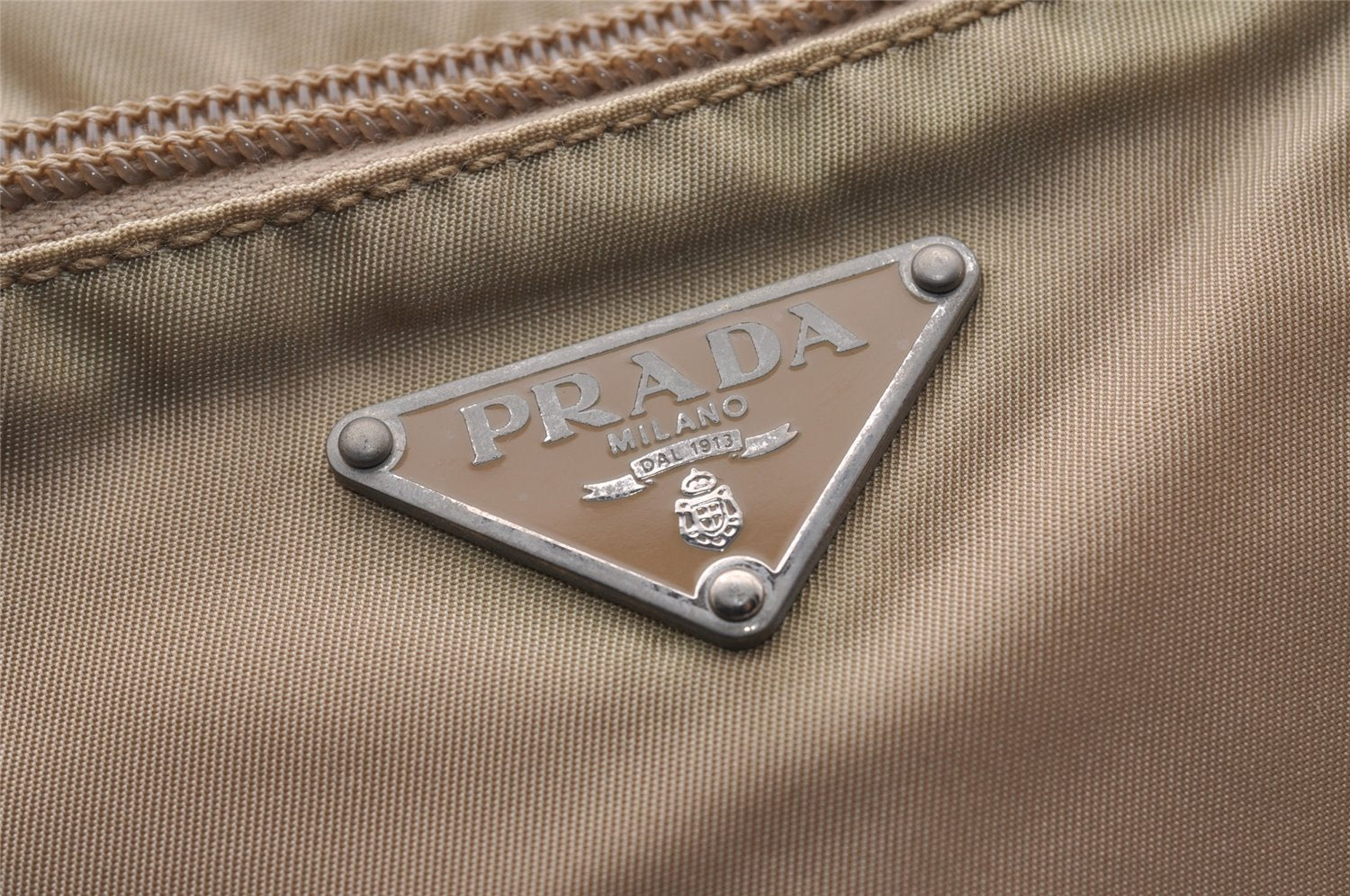 Authentic PRADA Nylon Tessuto Leather Shoulder Cross Body Bag Purse Beige 2574I