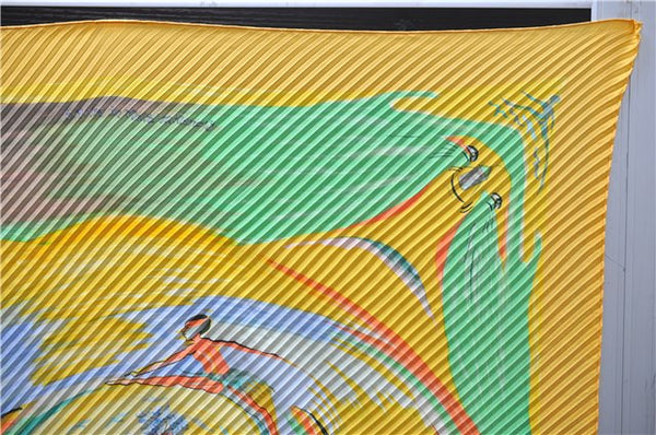 Authentic HERMES Pleats Scarf "Smiles in Third millenary" Silk Yellow Box 2576E