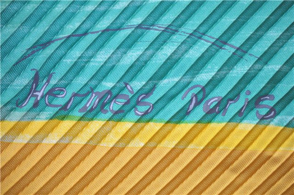 Authentic HERMES Pleats Scarf "Smiles in Third millenary" Silk Yellow Box 2576E
