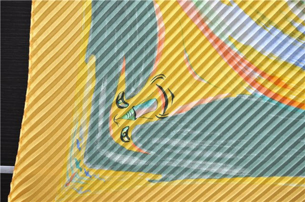 Authentic HERMES Pleats Scarf "Smiles in Third millenary" Silk Yellow Box 2576E