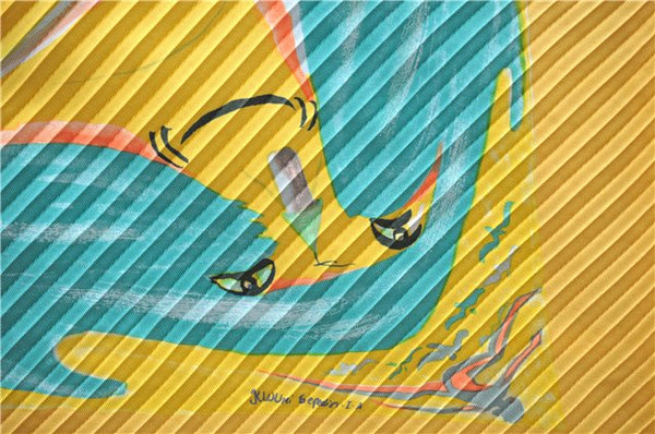 Authentic HERMES Pleats Scarf "Smiles in Third millenary" Silk Yellow Box 2576E