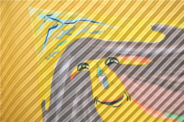 Authentic HERMES Pleats Scarf "Smiles in Third millenary" Silk Yellow Box 2576E