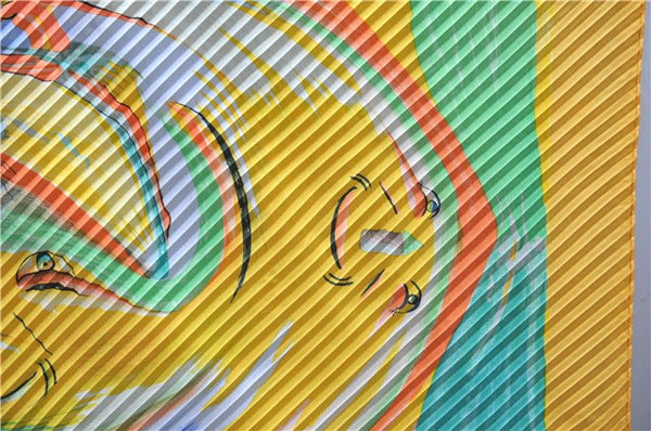 Authentic HERMES Pleats Scarf "Smiles in Third millenary" Silk Yellow Box 2576E