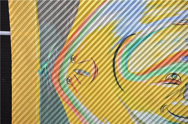 Authentic HERMES Pleats Scarf "Smiles in Third millenary" Silk Yellow Box 2576E
