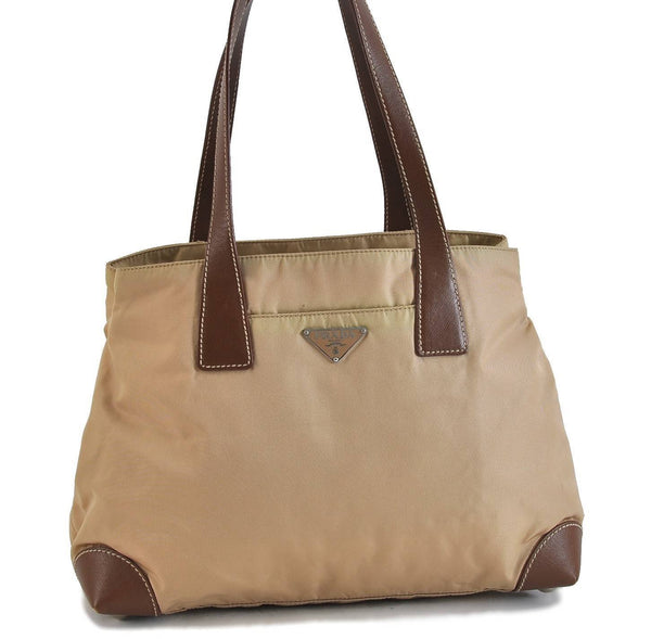 Authentic PRADA Nylon Leather Shoulder Tote Hand Bag Beige Brown 2581C