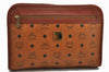 Authentic MCM Visetos Leather Vintage Clutch Hand Bag Purse Brown 2581F