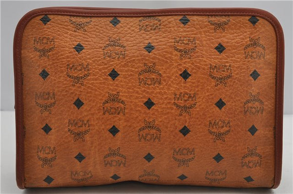 Authentic MCM Visetos Leather Vintage Clutch Hand Bag Purse Brown 2581F