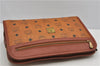 Authentic MCM Visetos Leather Vintage Clutch Hand Bag Purse Brown 2581F